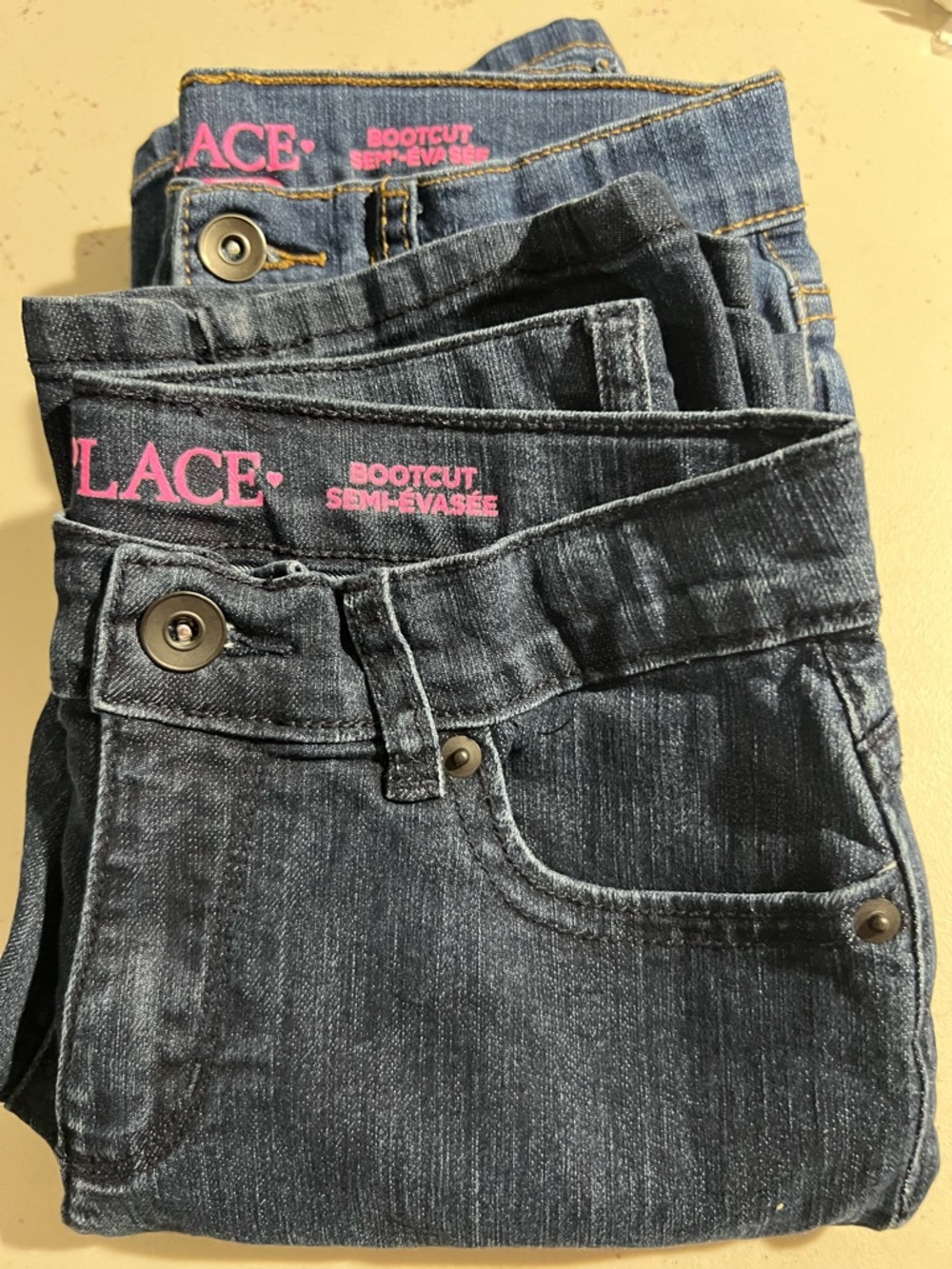 Place Bootcut Jeans in Dark Blue Wash with Pink Branding